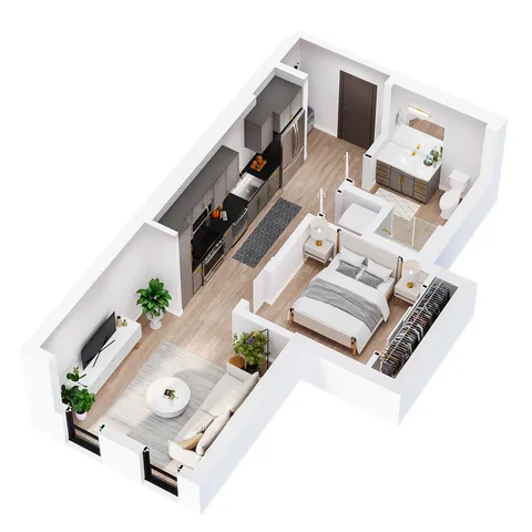 3D Jasper | One Bedroom Floor Plan | The Residences at Sugar Alley
