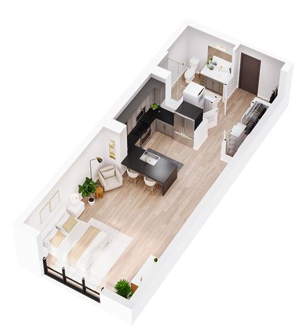 3D Slate | Studio Floor Plan | The Residences at Sugar Alley