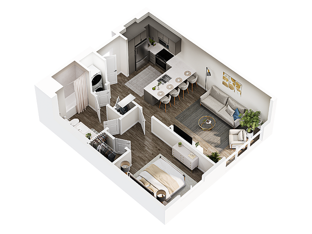 Granger 1 bedroom apartment floor plan 3D rendering Millstone Salt Lake City