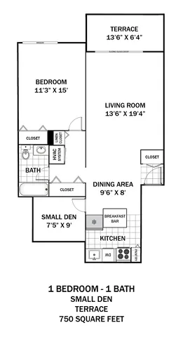 1 bedroom 750