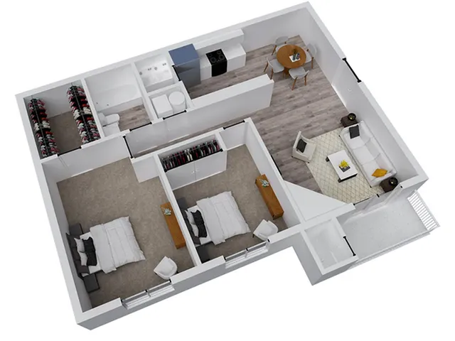 2 Bedroom 1 Bathroom Floor Plan