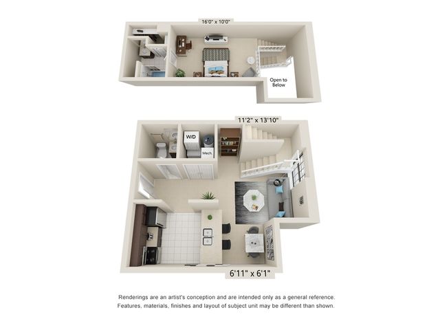 1 Bed 1.5  Bath