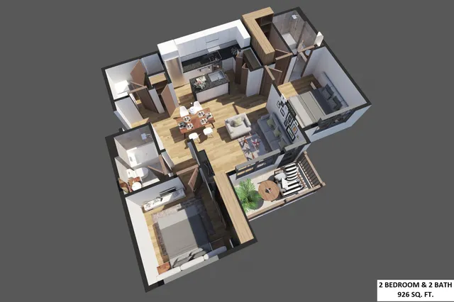 2 Bedroom x 2 Bathroom with washer and dryer, large walk in closet, custom built kitchen