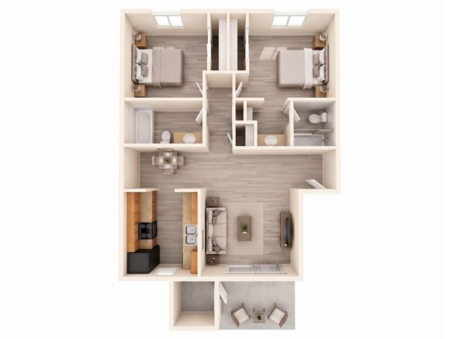 2-bed floorplan (dollhouse)