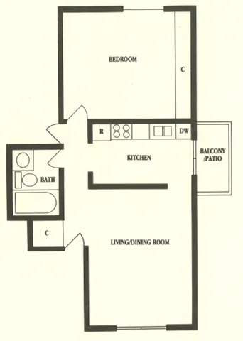 1 bedroom Unrenovated