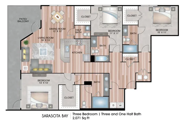 Modern 3-bedroom Sarasota Bay apartment in Downtown Sarasota with waterfront views at The DeSOTA.