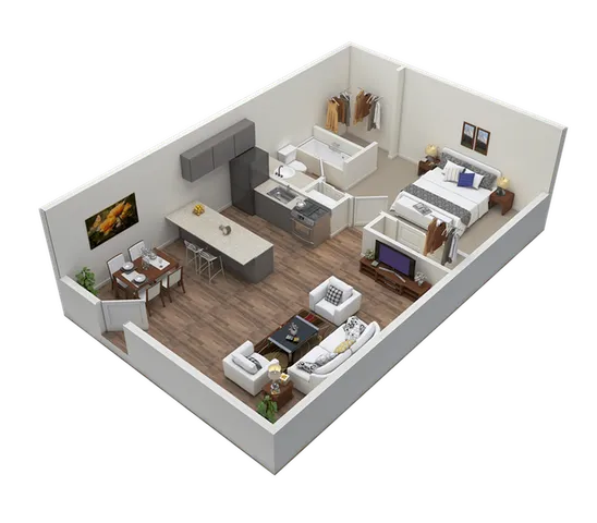 3D Image of 1 Bedroom 1 Bathroom