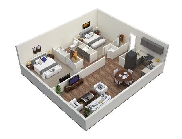 3D Image of 2 Bedroom 1 Bath
