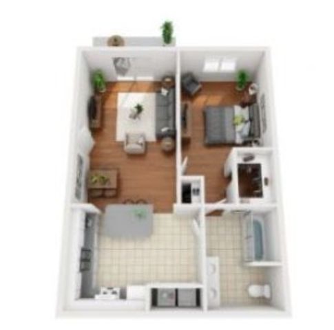 Furnished Floor Plan of 1 Bedroom 1 Bath Large