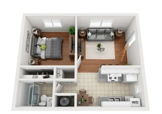 Furnished Floorplan of 1 Bedroom 1 Bath - Small
