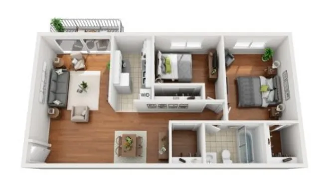 Furnished Floorplan of 2 Bedroom 1 Bath Large