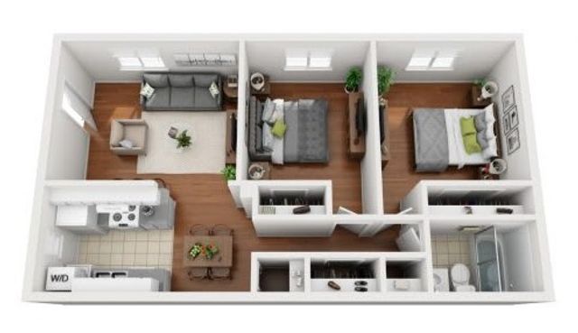Furnished Floorplan of 2 Bedroom 1 Bath Medium
