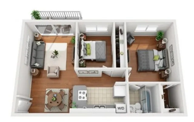 Furnished Floorplan of 2 Bedroom 1 Bath - Small