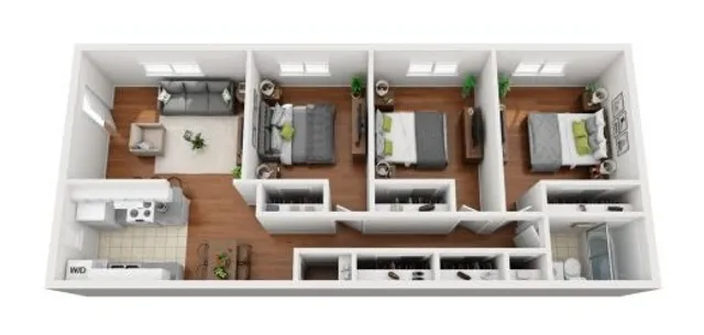Furnished Floorplan of 3 Bedroom 1 Bath - Large
