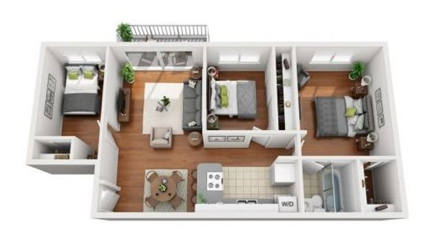 Furnished Floorplan of 3 Bedroom 1 Bath - Small