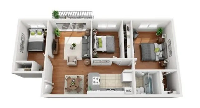 Furnished Floorplan of 3 Bedroom 1 Bath - Small
