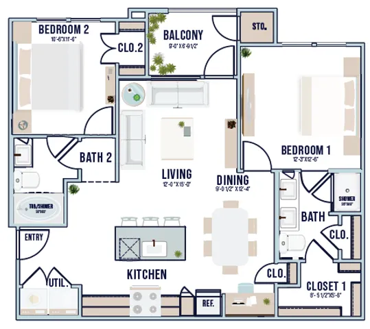B2 2x2 floor plan
