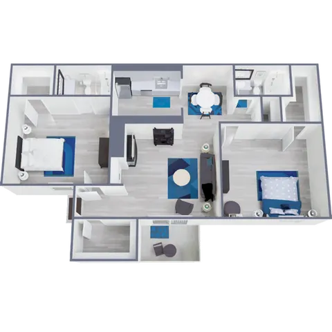 B1 Classic floor plan featuring 2 bedrooms 2 bathrooms