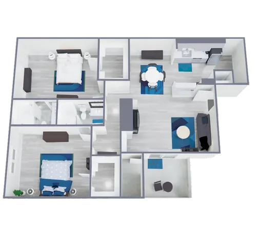 B2 Classic floorplan featuring 2 bedrooms 2 bathrooms
