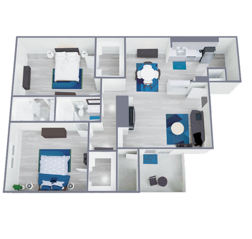 B2 Renovated floor plan featuring 2 bedrooms 2 bathrooms