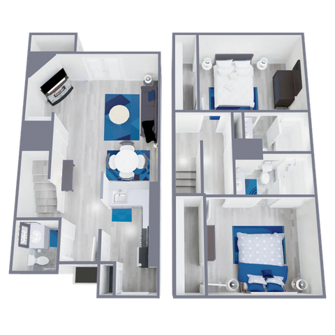 B3 Classic floor plan featuring 2 bedrooms 2.5 bathrooms