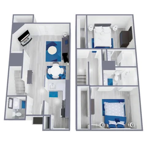 B3 Renovated floor plan featuring 2 bedrooms 2.5 bathrooms