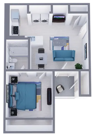 A1 Renovated floor plan featuring 1 bedroom 1 bathroom