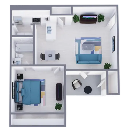 A2 Renovated floor plan featuring 1 bedroom 1 bathroom