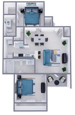 B1 Classic floor plan featuring 2 bedrooms 2 bathrooms