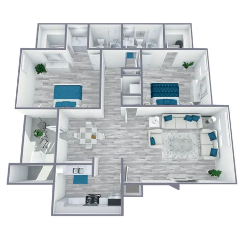 B1 Classic floor plan featuring 2 bedrooms 2 bathrooms