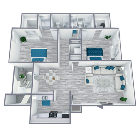 B1 Renovated floor plan featuring 2 bedroom 2 bathroom