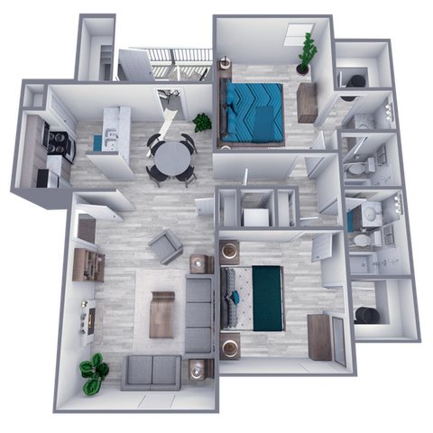 B1 Classic floor plan featuring 2 bedrooms 2 bathrooms