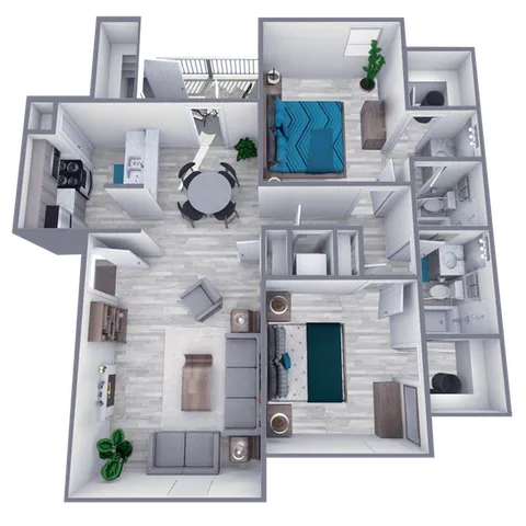 B1 Renovated floor plan featuring 2 bedrooms 2 bathrooms