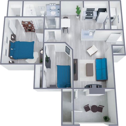 B1 Upgraded floor plan featuring 2 bedrooms 1 bathroom