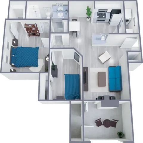 B1 Renovated floor plan featuring 2 bedrooms 1 bathroom