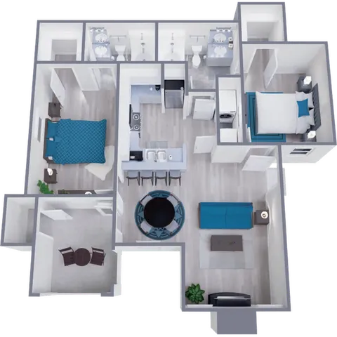 B2 Upgraded floor plan featuring 2 bedrooms 2 bathrooms