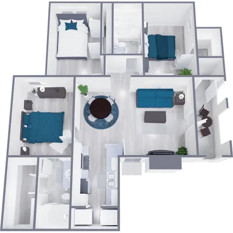 C1 Renovated floor plan featuring 3 bedrooms 2 bathrooms