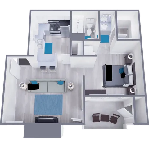 A1 Renovated floor plan featuring 1 bedroom 1 bathroom