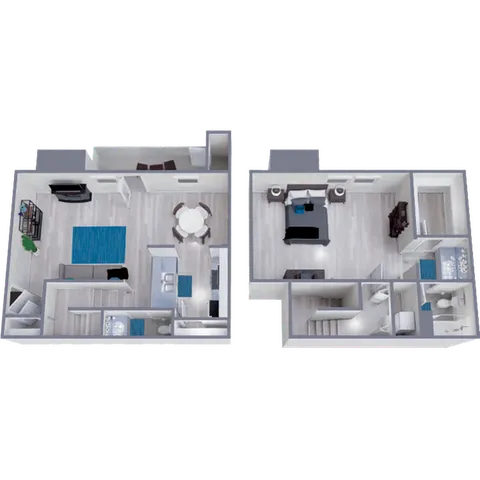 A3 Upgraded floor plan featuring 1 bedroom 1.5 bathrooms