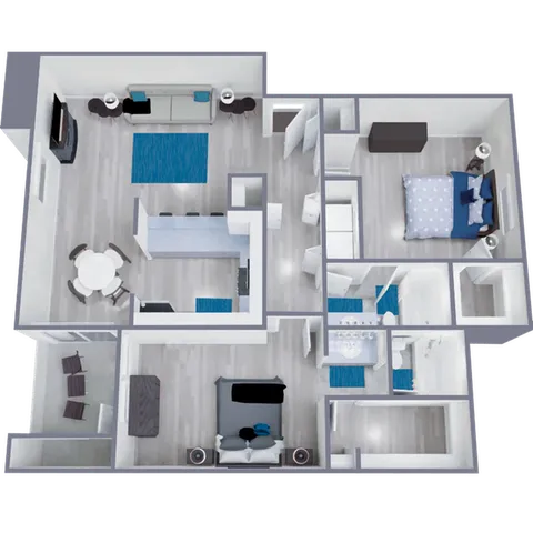 B1 Classic floor plan featuring 2 bedrooms 2 bathrooms