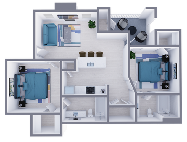 B1 Classic floor plan featuring 2 bedrooms 2 bathrooms