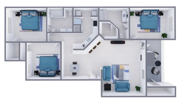C1 Classic floor plan 3 bedrooms 2 bathrooms