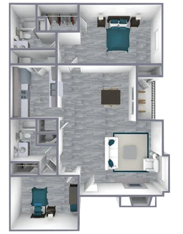 B2 Classic floor plan featuring 2 bedrooms 2 bathrooms