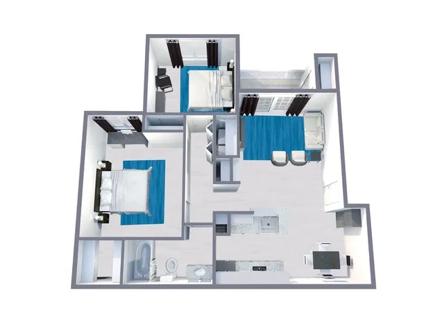 B1 Partial Platinum floor plan featuring 2 bedrooms 1 bathroom