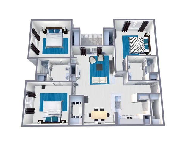 C1 Partial Platinum floor plan featuring 3 bedrooms 2 bathrooms