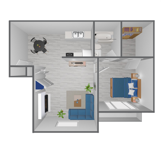 A1 Classic floor plan featuring 1 bedroom 1 bathroom