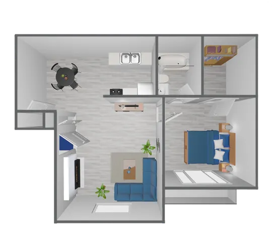 A1 Renovated floor plan featuring 1 bedroom 1 bathroom