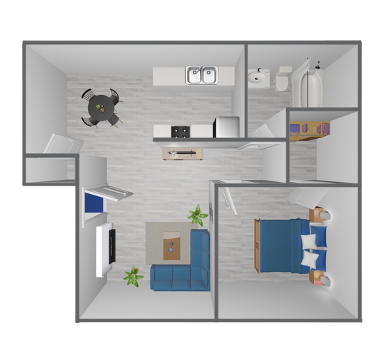 A2 Renovated floor plan featuring 1 bedroom 1 bathroom