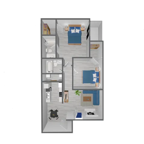 B1 Classic floor plan featuring 2 bedrooms 2 bathrooms