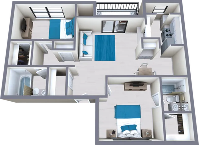 B1 Upgraded floor plan featuring 2 bedroom 2 bathrooms